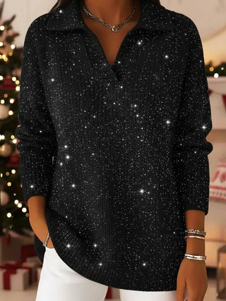 Polo-neck glow knit sweater for women | Leonie -6