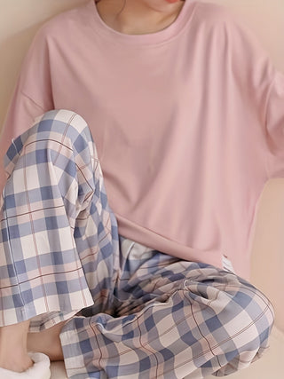 Sylvara | Women's Plaid Long Sleeve Pullover Set