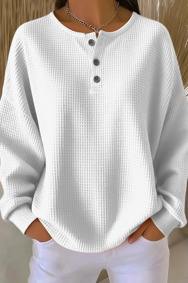 Waffle-knit casual everyday henley top for women | Livia -2