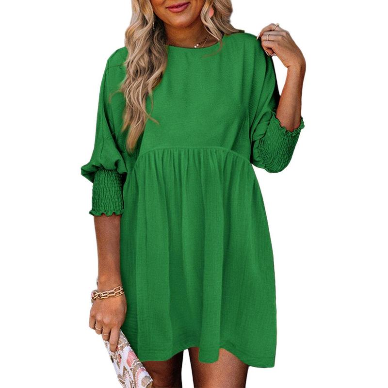 Casual crew-neck loose-fit everyday mini dress for women | Mirasol -11