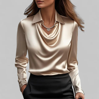 Elegant draped-collar everyday blouse for women | Amélie -10