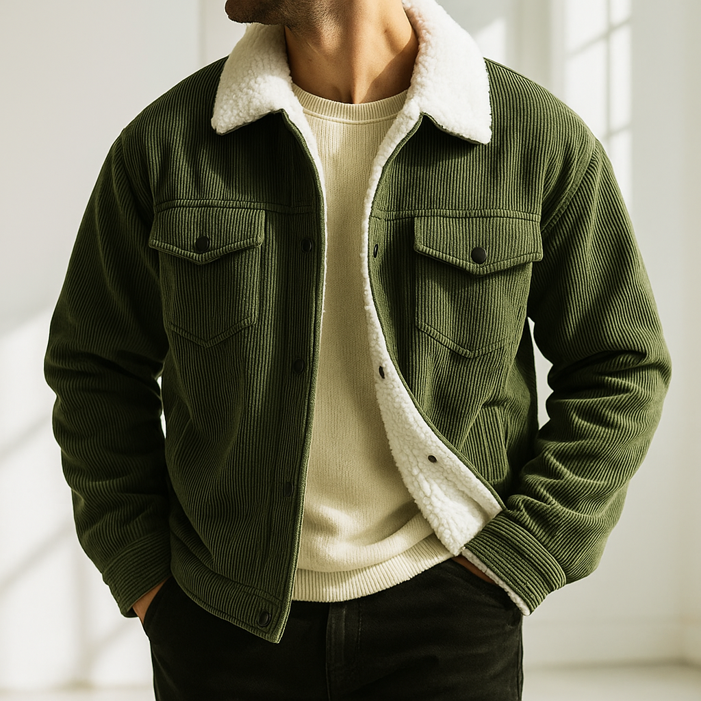 Corduroy fleece-lined casual jacket for men | Hudson -4