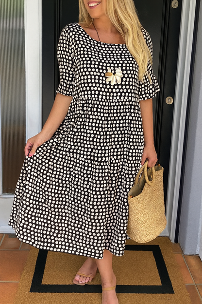 Elegant short-sleeve sable midi dress for women | Iris -4