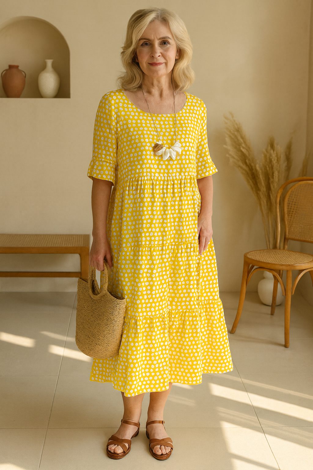 Elegant short-sleeve sable midi dress for women | Iris -6