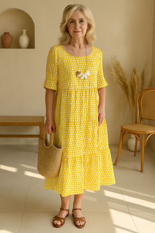 Elegant short-sleeve sable midi dress for women | Iris -6