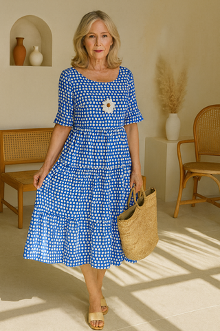 Elegant short-sleeve sable midi dress for women | Iris -8