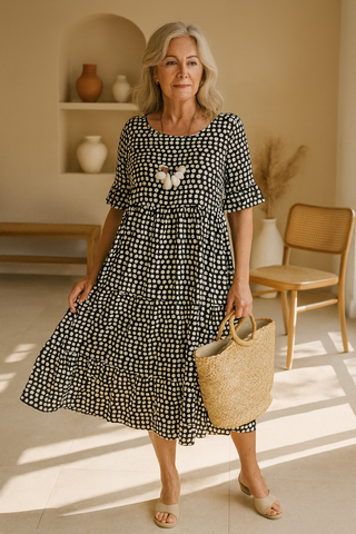 Elegant short-sleeve sable midi dress for women | Iris -3