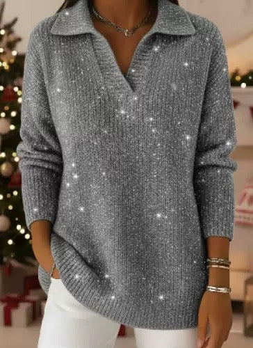 Polo-neck glow knit sweater for women | Leonie -11