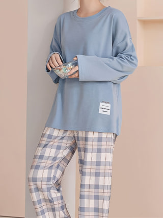 Sylvara | Women's Plaid Long Sleeve Pullover Set