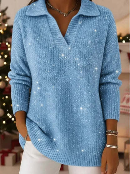 Polo-neck glow knit sweater for women | Leonie -5