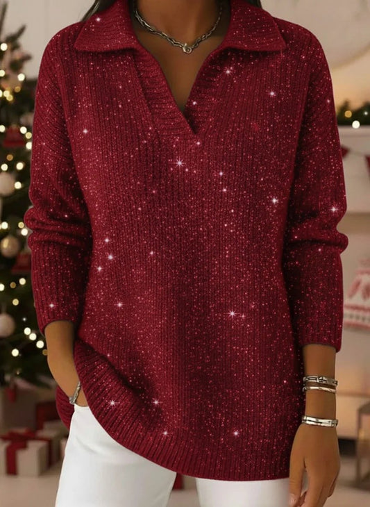 Polo-neck glow knit sweater for women | Leonie -1
