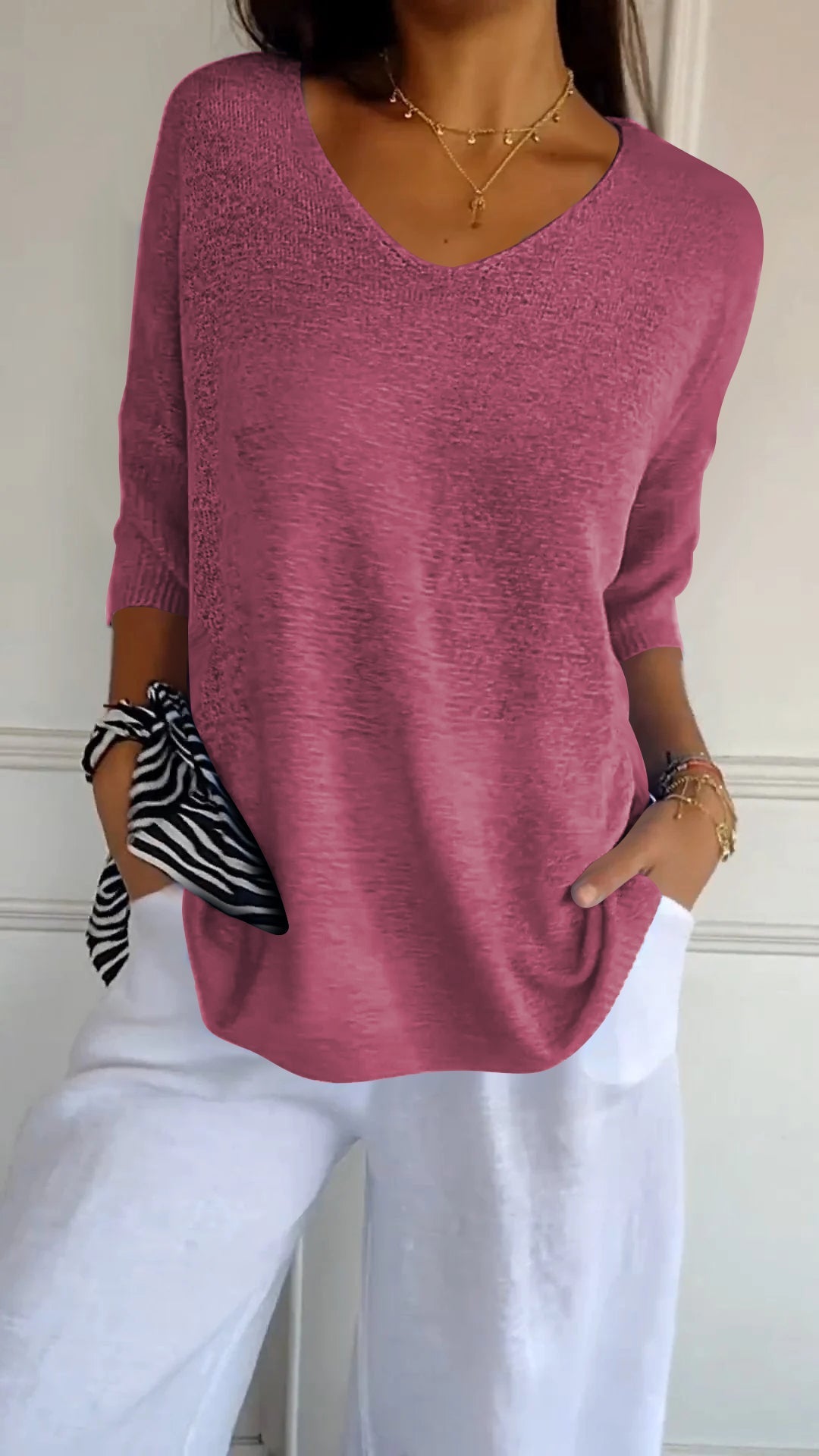 Casual V-neck everyday relaxed top for women | Lauren -9