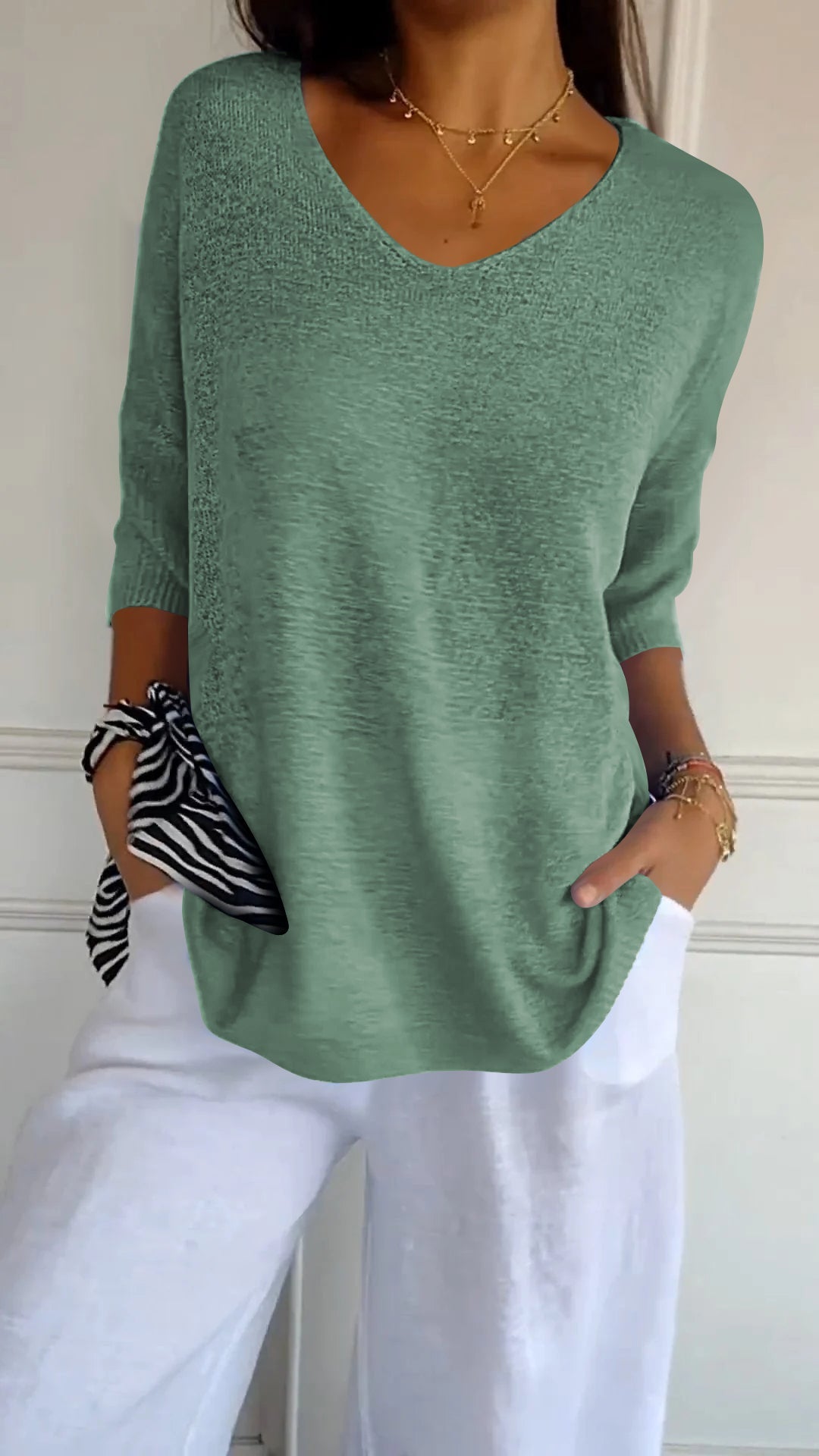 Casual V-neck everyday relaxed top for women | Lauren -10