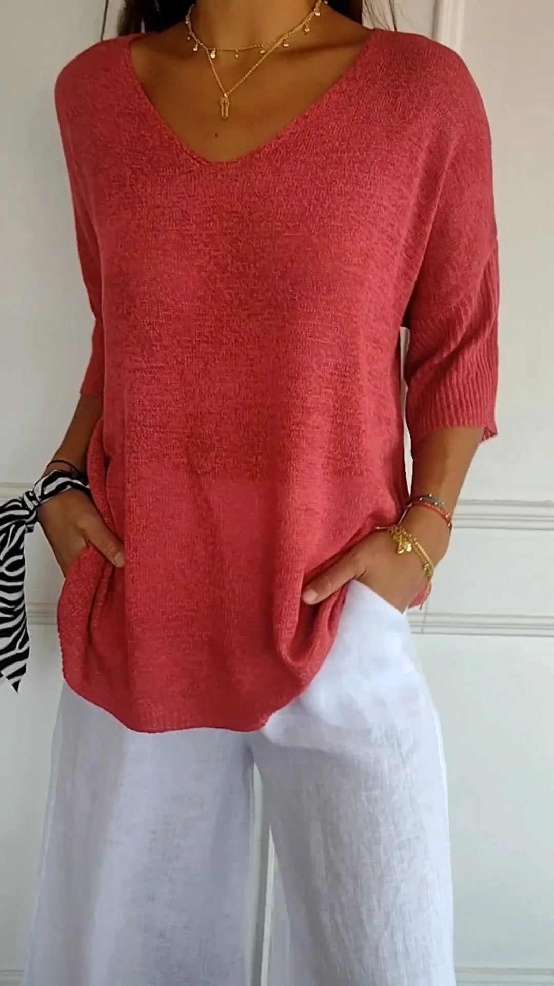 Casual V-neck everyday relaxed top for women | Lauren -2