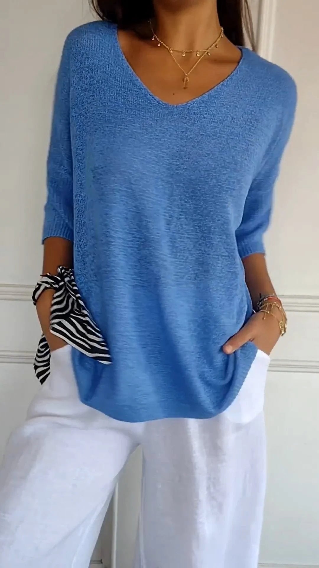 Casual V-neck everyday relaxed top for women | Lauren -5