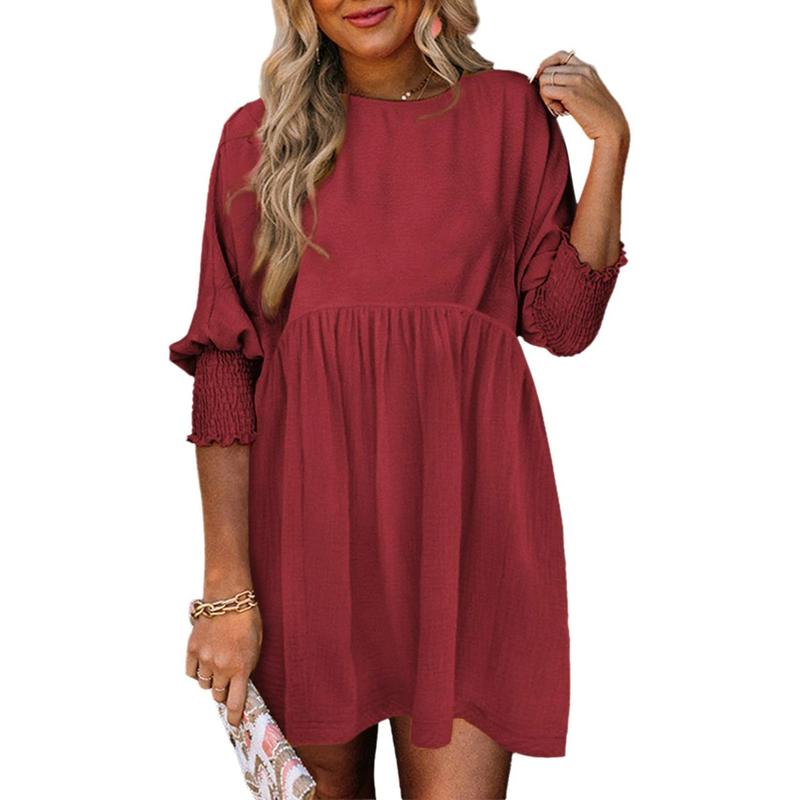 Casual crew-neck loose-fit everyday mini dress for women | Mirasol -5