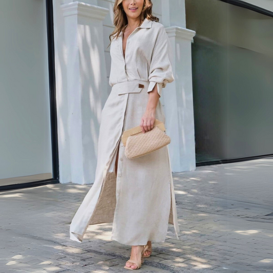 Elegant V-neck flowing maxi dress for Women | Jeanara Soleil