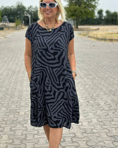 Patterned round-neck everyday casual dress for women | Nelia -5