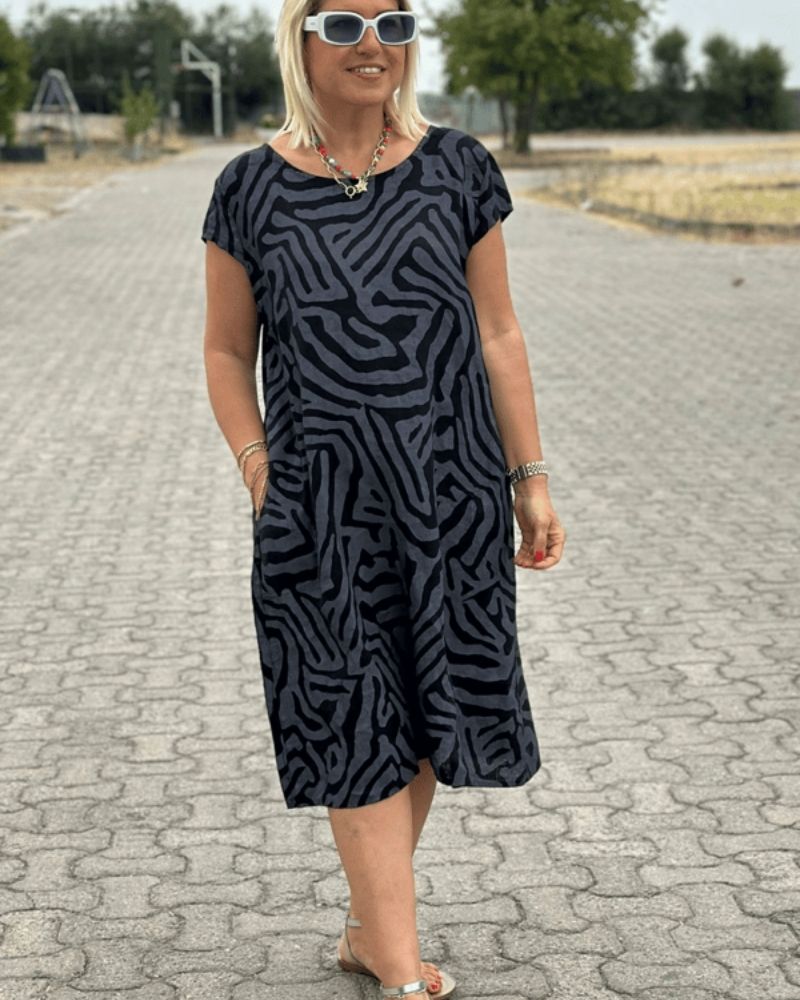 Patterned round-neck everyday casual dress for women | Nelia -6