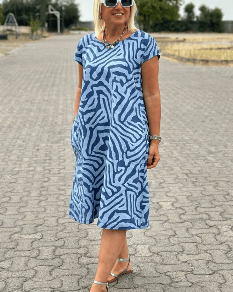 Patterned round-neck everyday casual dress for women | Nelia -7