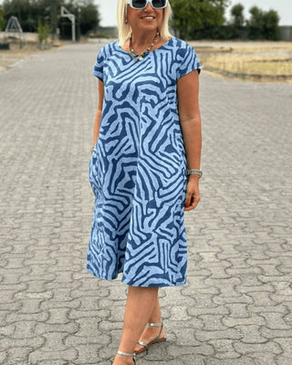 Patterned round-neck everyday casual dress for women | Nelia -7