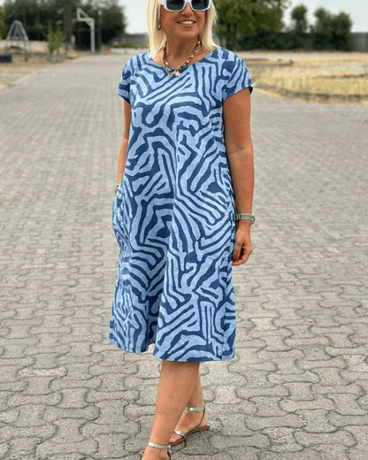 Patterned round-neck everyday casual dress for women | Nelia -7