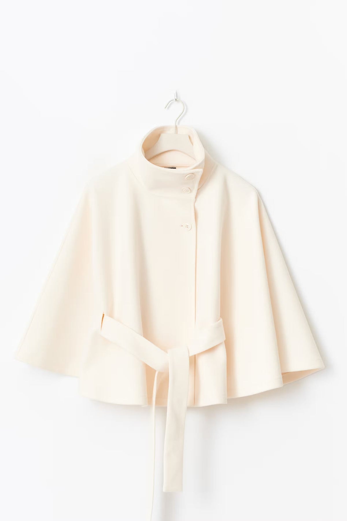 Elegant high collar long coat with removable belt for Women | Ivanna Élan