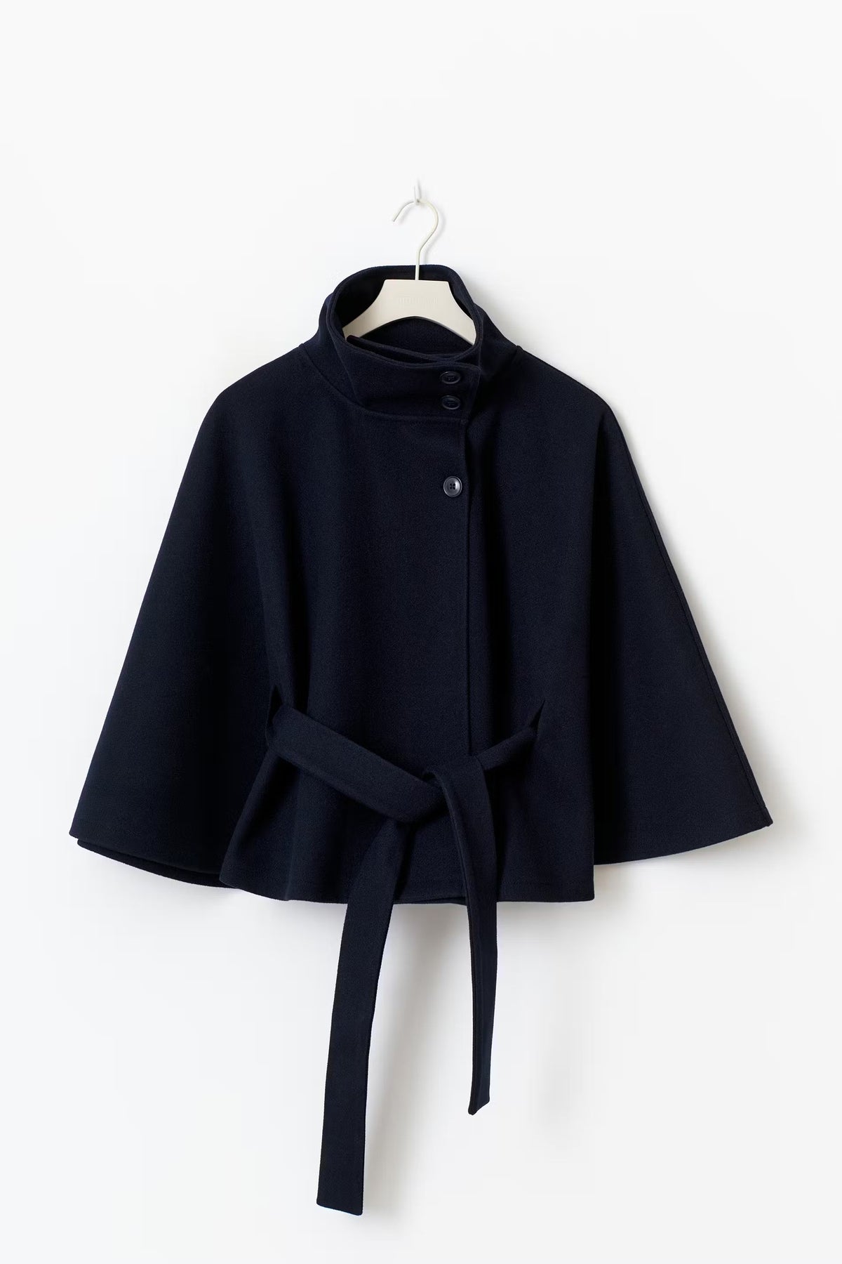 Elegant high collar long coat with removable belt for Women | Ivanna Élan