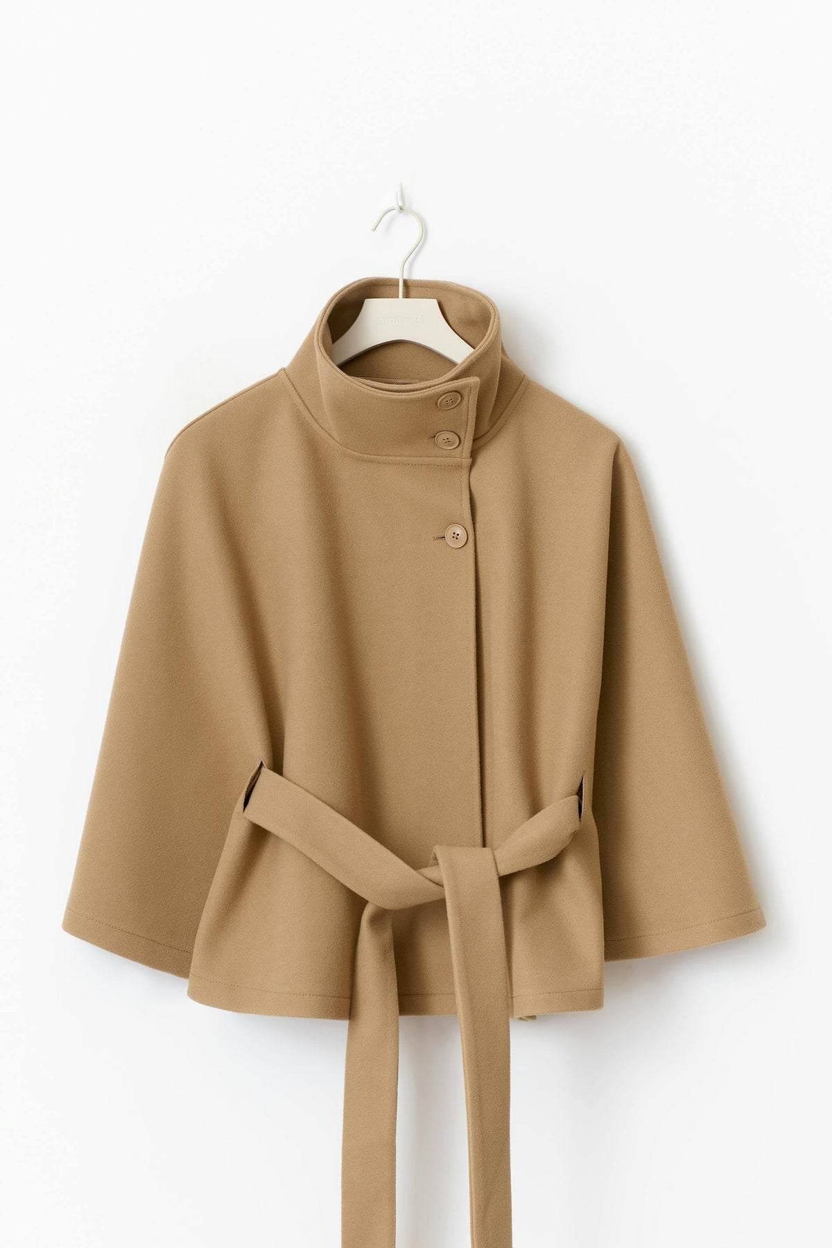 Elegant high collar long coat with removable belt for Women | Ivanna Élan