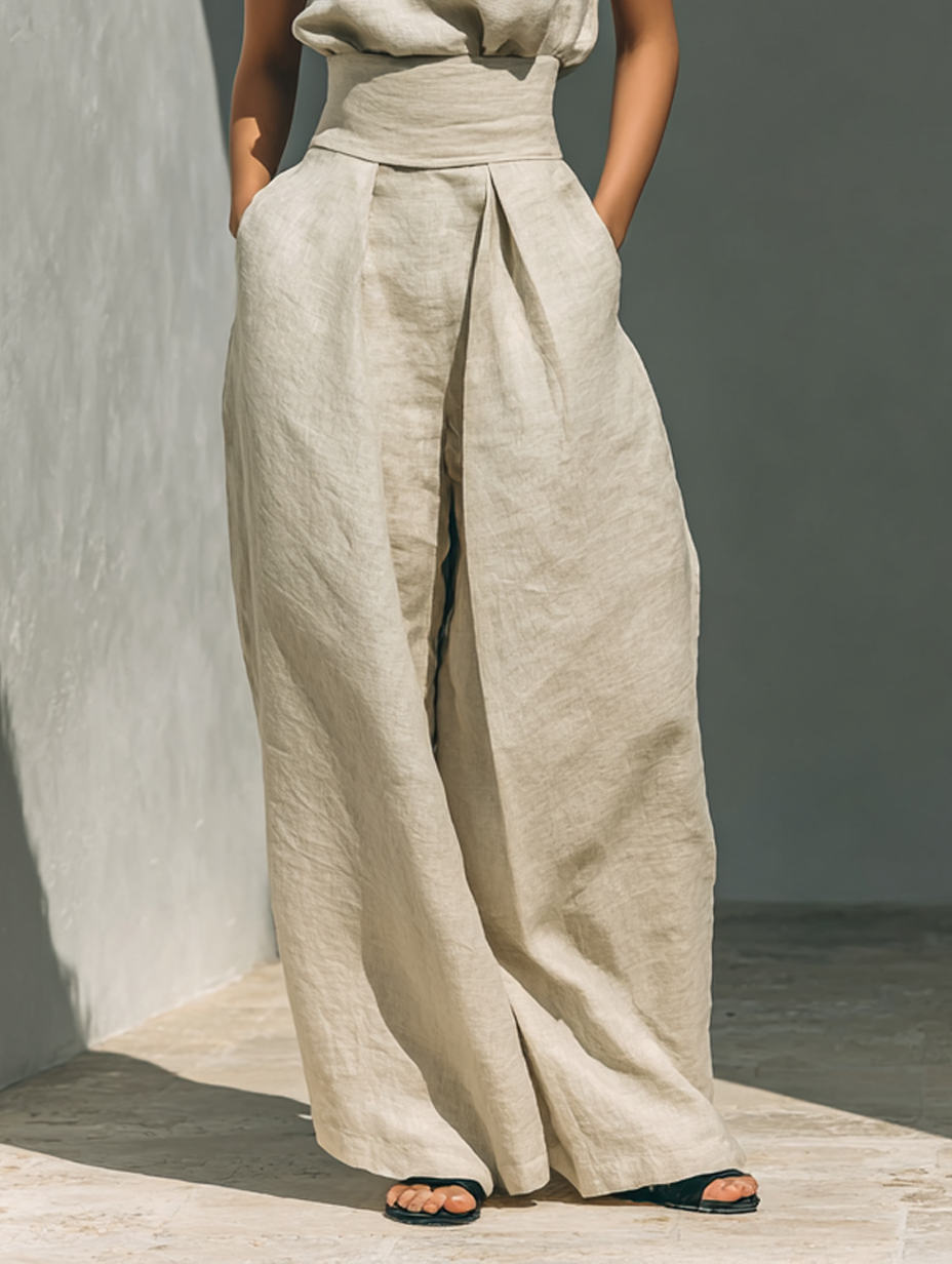 Minimalist sleeveless blouse and wide-leg trouser set for women | Lincord -7