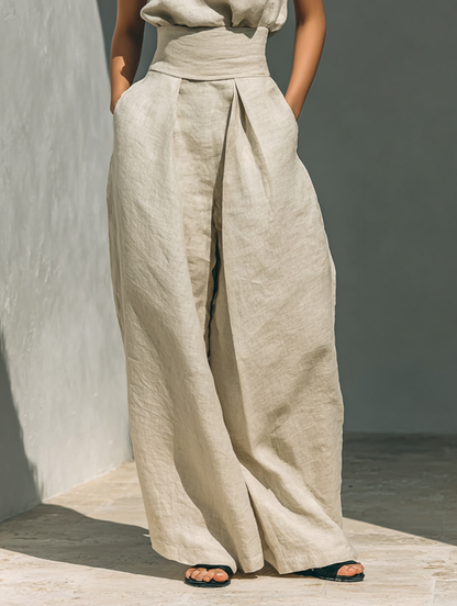 Minimalist sleeveless blouse and wide-leg trouser set for women | Lincord -7