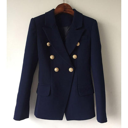 Double-breasted gold-button tailored blazer for women | Vivienne -12