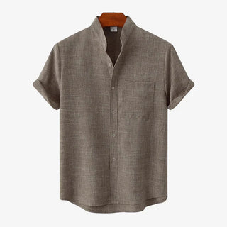 Collarless short-sleeve casual summer shirt for men | Matteo -4