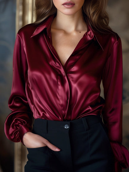 Satin lapel-collar everyday blouse for women | Veloura -3