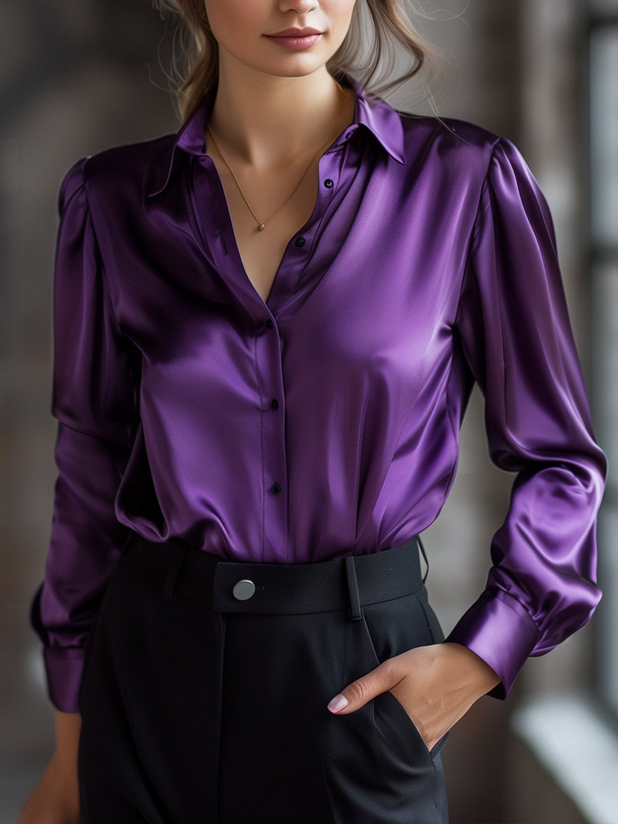 Satin lapel-collar everyday blouse for women | Veloura -6