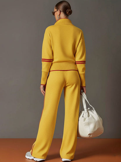 Retro half-zip sweatshirt and wide-leg trousers set for women | Vireon -11