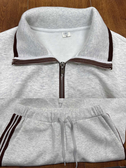 Retro half-zip sweatshirt and wide-leg trousers set for women | Vireon -14