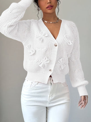 Elowen | Women's Bow Detail V Neck Knit Cardigan