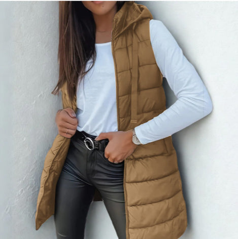 Sleeveless hooded longline puffer gilet for women | Rain -2