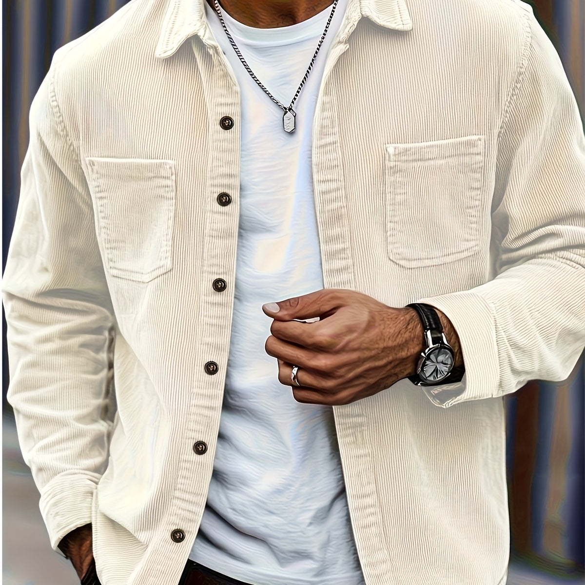 Textured casual button-up overshirt for men | Ellison Cord -18
