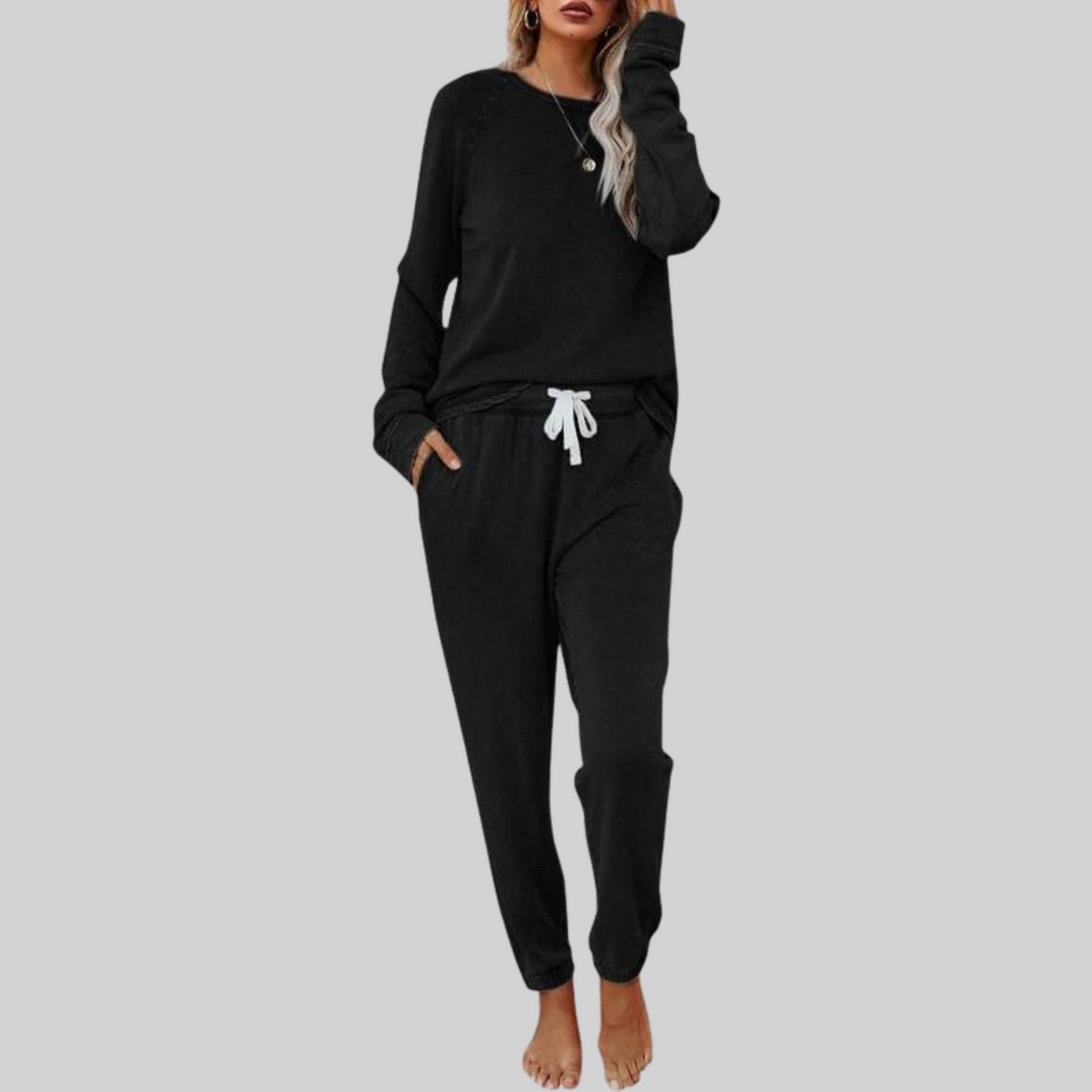 Casual long-sleeve and sweatpants everyday set for women | Jocelyn -7