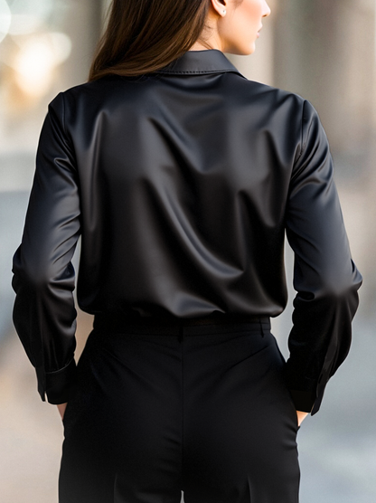 Satin lapel-collar everyday blouse for women | Veloura -2