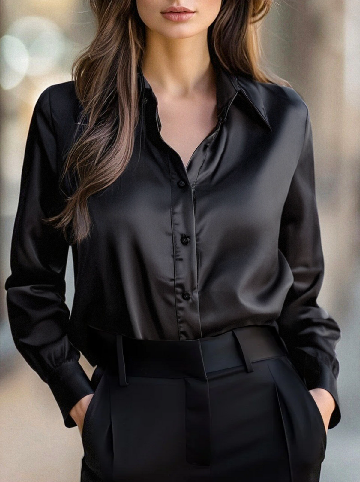 Satin lapel-collar everyday blouse for women | Veloura -1