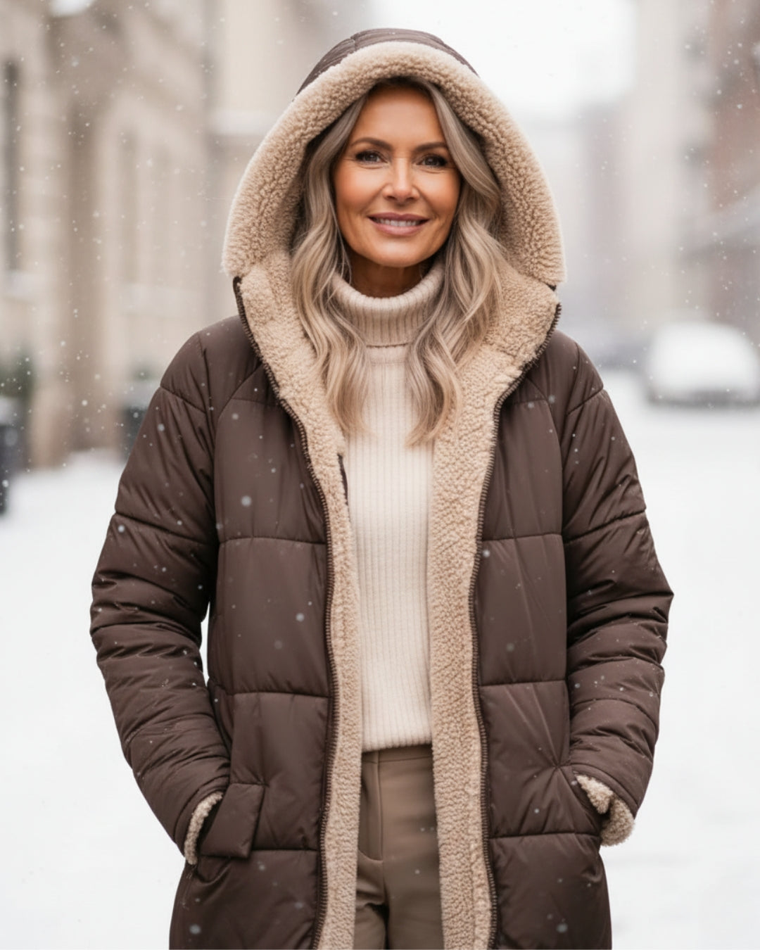 Cosy sherpa hooded winter coat for women | Eleanor -4