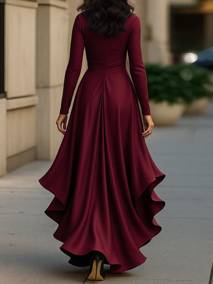 Satin draped-neckline evening maxi dress for women | Avelisse -8