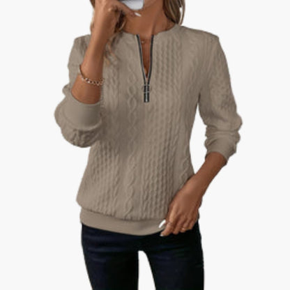 Cable-knit zip-neckline cosy pullover for women | Marvella -10