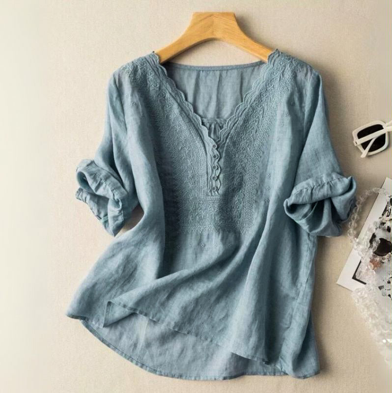Embroidered front-panel everyday blouse for women | Luciana -2