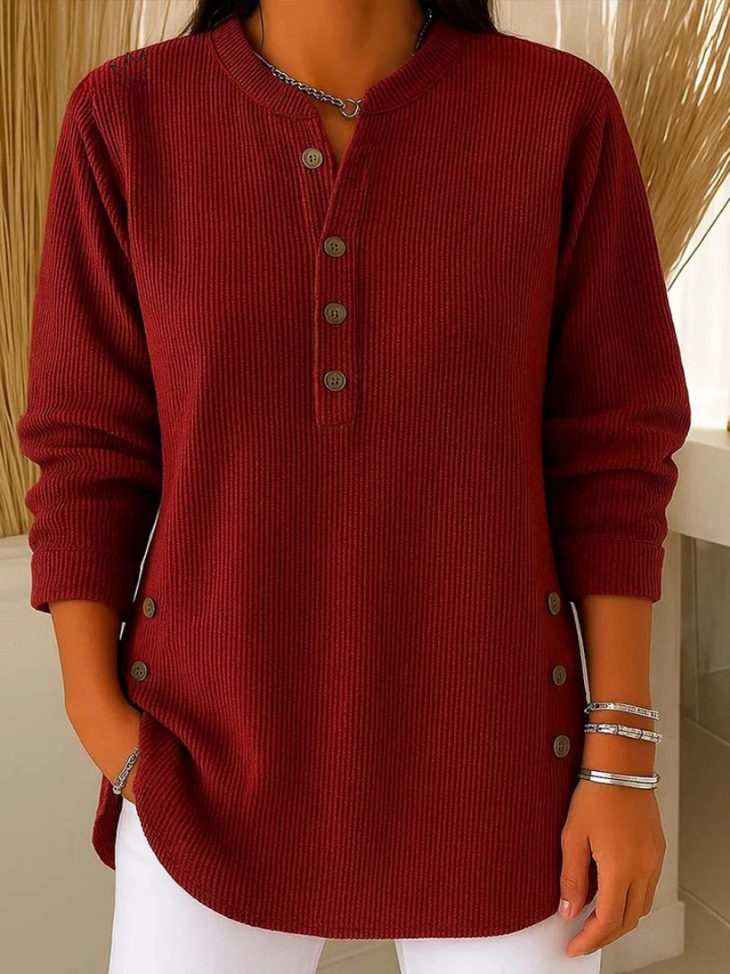 Classic button henley tunic everyday top for women | Eden -3