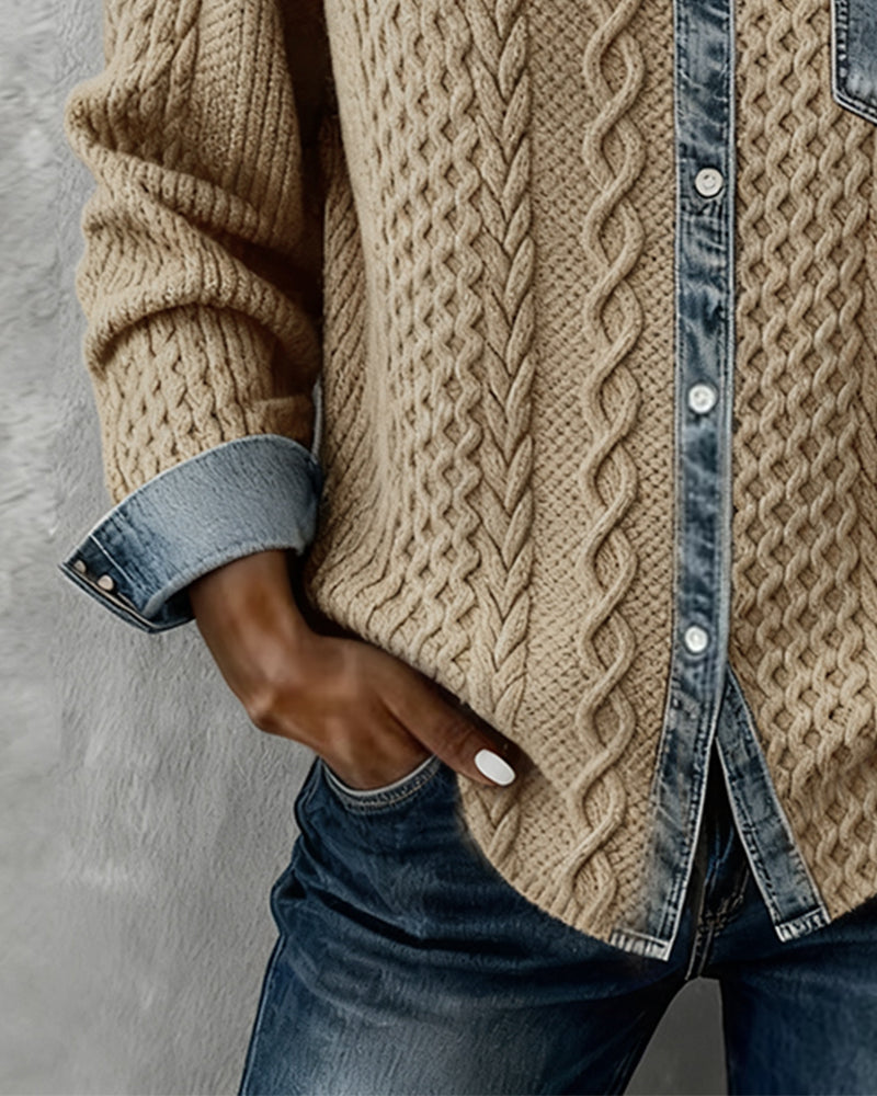Knitted denim-detail cosy everyday jumper for women | Juliane -11