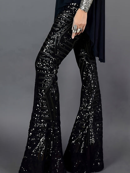 High-waist flared sequin party trousers for women | Seqflare -3